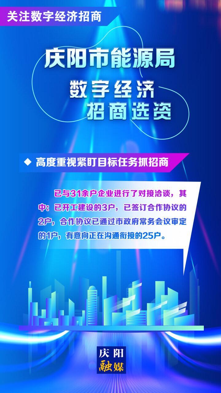 【海報】關(guān)注數(shù)字經(jīng)濟招商︱慶陽市能源局：竭力協(xié)調(diào)服務(wù)數(shù)字經(jīng)濟招商引資項目落地建設(shè)