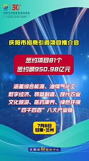 慶陽(yáng)市招商引資項(xiàng)目推介會(huì)簽約項(xiàng)目81個(gè)、簽約額950.98億元！