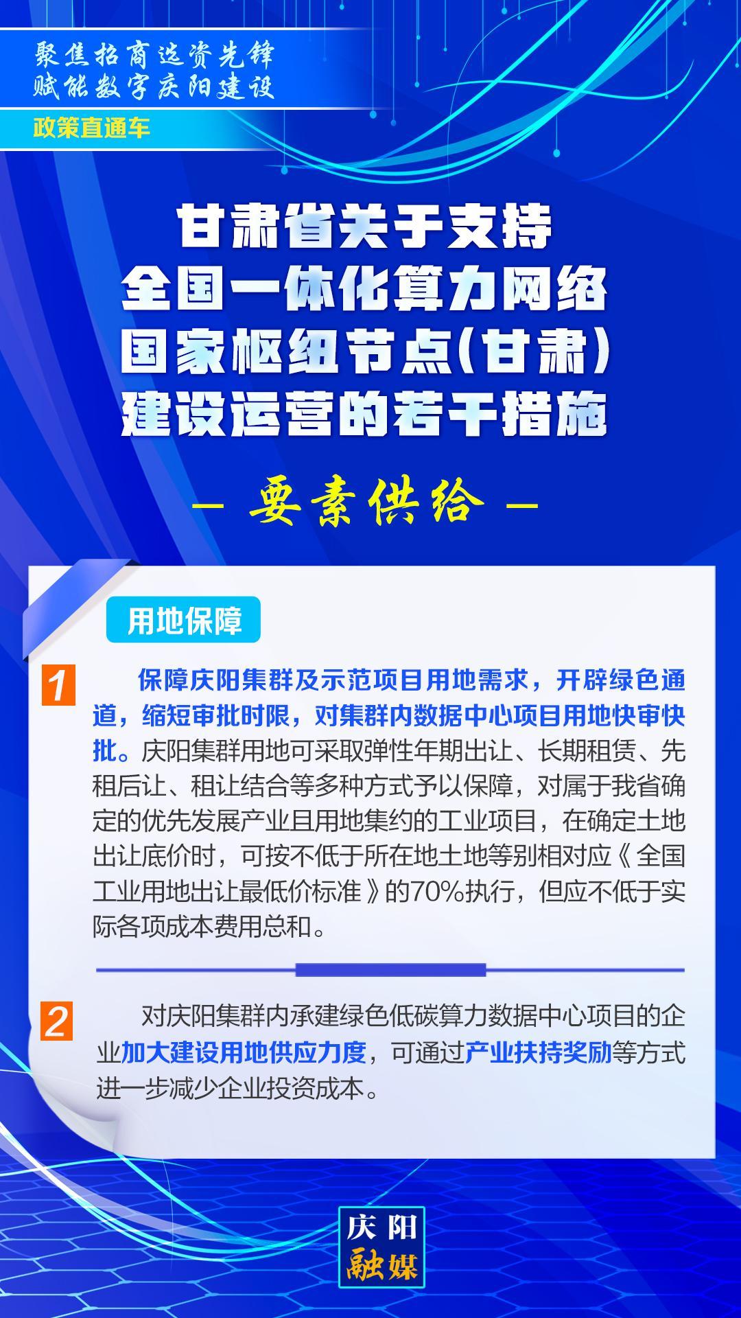 【聚焦招商選資先鋒 賦能數(shù)字慶陽建設(shè)】甘肅省關(guān)于支持全國一體化算力網(wǎng)絡(luò)國家樞紐節(jié)點(甘肅)建設(shè)運(yùn)營的若干措施︱要素供給——用地保障