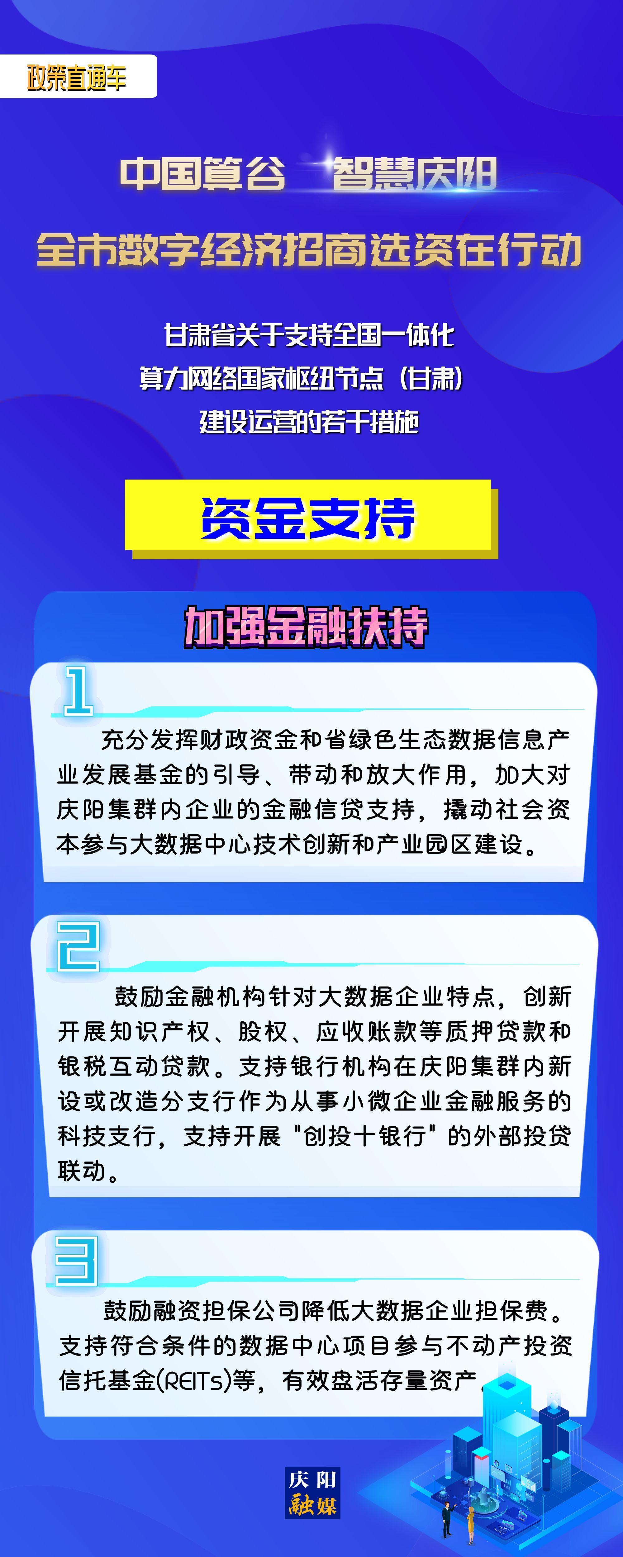 甘肅省關于支持全國一體化算力網絡國家樞紐節(jié)點(甘肅)建設運營的若干措施︱資金支持——加強金融扶持