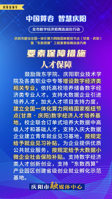 【V視】慶陽(yáng)市建設(shè)全國(guó)一體化算力網(wǎng)絡(luò)國(guó)家樞紐節(jié)點(diǎn)（甘肅 ·慶陽(yáng)）暨“東數(shù)西算”工程要素保障總體方案︱要素保障措施——人才保障（四）