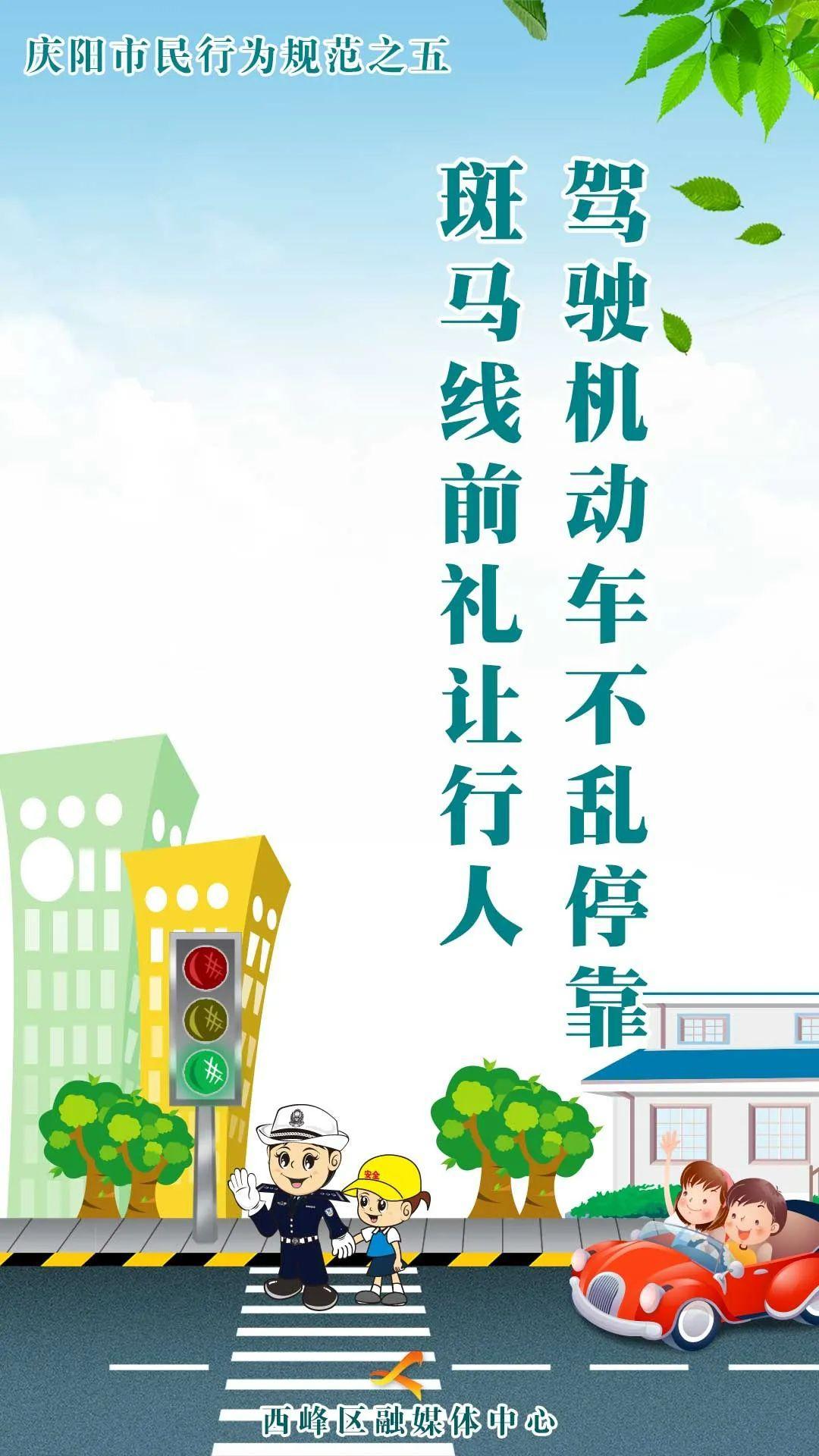 【海報】慶陽市民行為規(guī)范之五丨駕駛機動車不亂停靠 斑馬線前禮讓行人