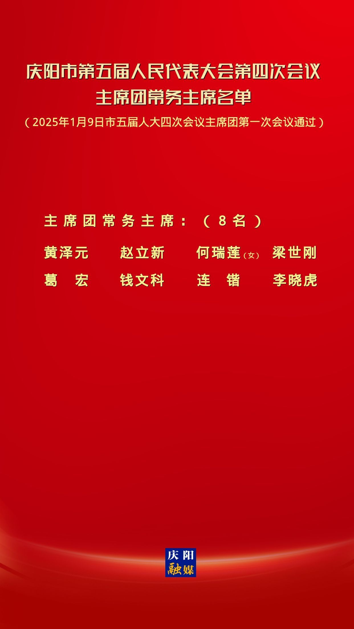 慶陽市第五屆人民代表大會(huì)第四次會(huì)議主席團(tuán)常務(wù)主席名單
