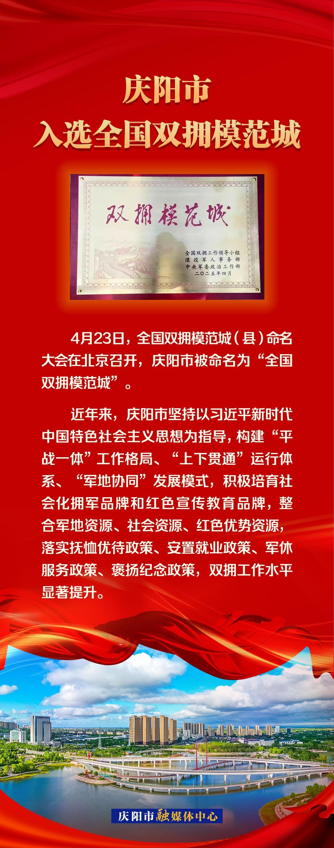 【微海報】慶陽市入選全國雙擁模范城
